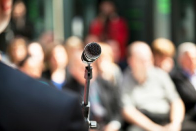 microphone and blurred crowd