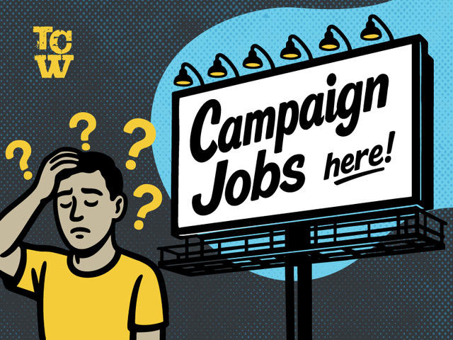 Person not seeing a campaign job board right behind them