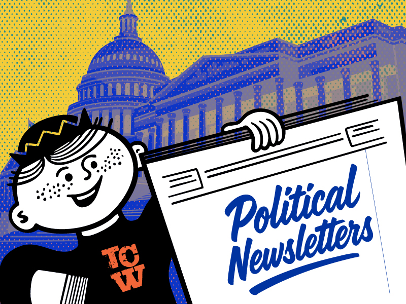a paper boy selling political newsletters