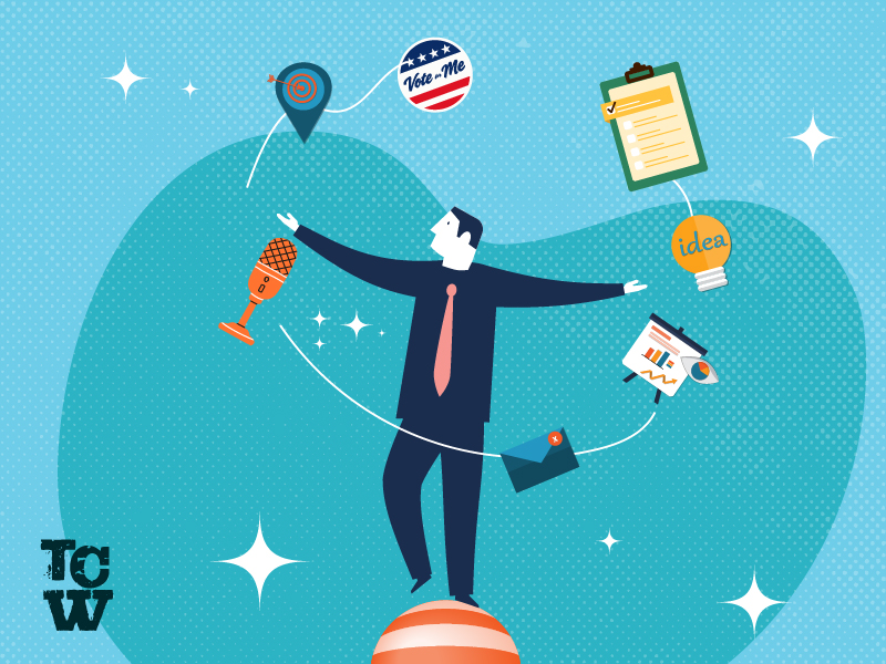 Political candidate juggling things
