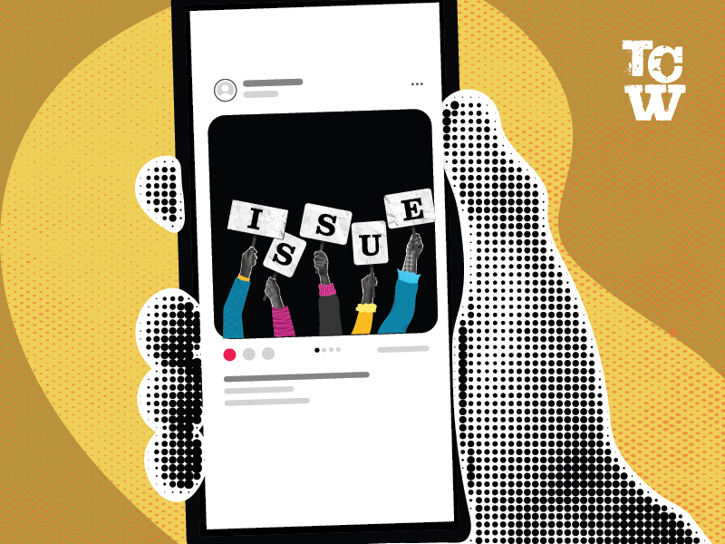 Phone being held showing an example of unpaid digital advocacy