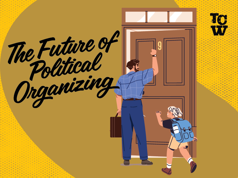 person knocking on door with child next to them