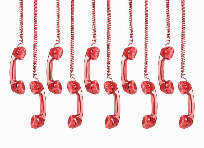 A picture of hanging red telephones for GOTV. A picture of hanging red telephones for GOTV