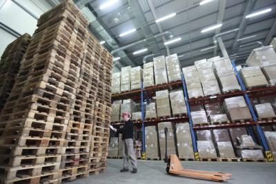 pallets in a warehouse
