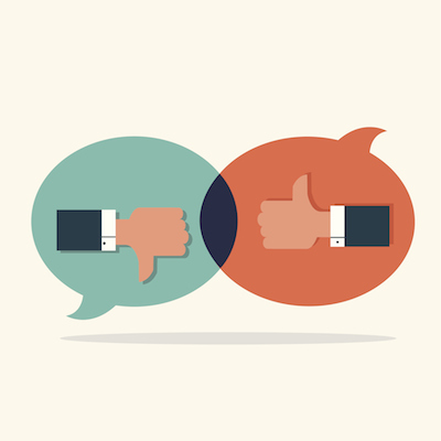 opposition research Opposition research - green chat bubble with a thumbs down and red chat bubble with a thumbs up