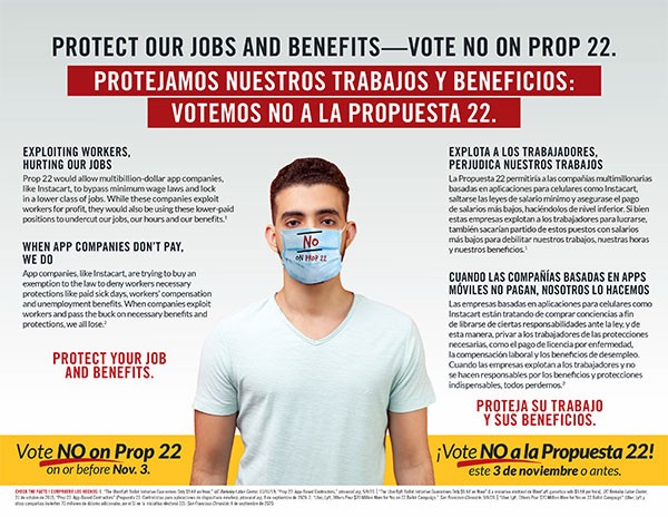 Prop 22 Cuts Our Jobs Political Direct Mail Ad