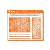Orange and white icon depicting a webpage/browser window with header, sidebar, and content area with three horizontal lines.