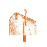 Orange mailbox with post and flag on a stand