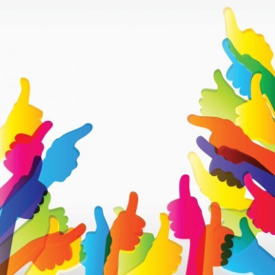 Campaign endorsements rainbow colored hands all doing a thumbs up- 