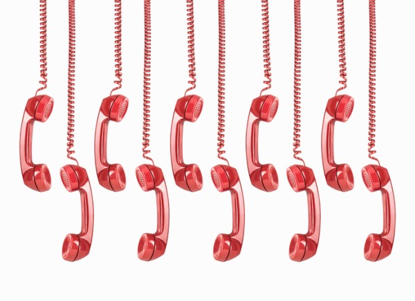 A picture of hanging red telephones for GOTV