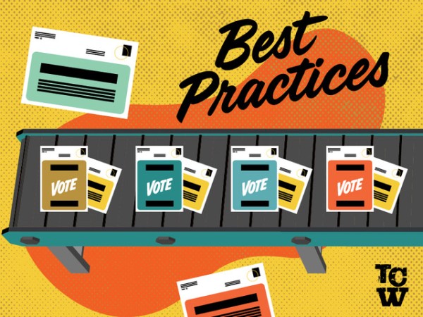 mail going down a conveyor belt with 'best practices' written out